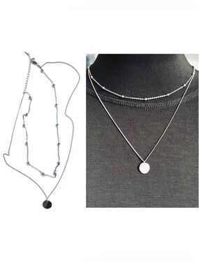 Delicate 925 Sterling Silver Layered Disc Choker Necklace - Women Jewelry